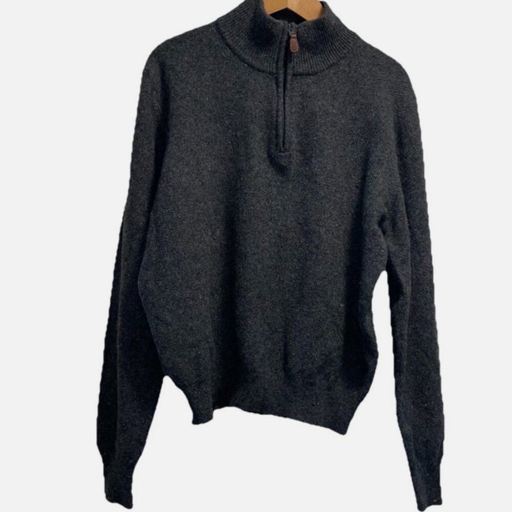 Jos A Bank Lambswool Sweater 1/4 Zip Sweater Gray Flecked